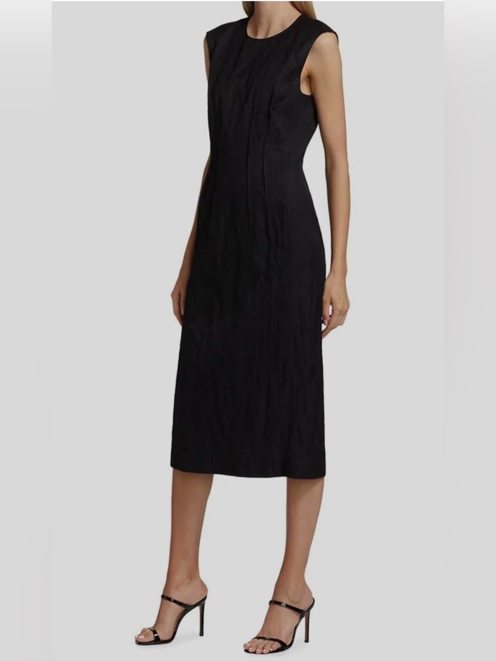$898 Lafayette 148 New York Women's Black Crinkle Sleeveless Midi Dress Size 18